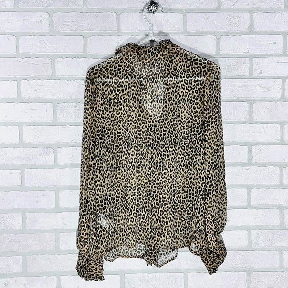 J. Crew Ruffle Button Down Leopard Print Crinkle Chiffon Blouse Size 0 - Picture 11 of 12